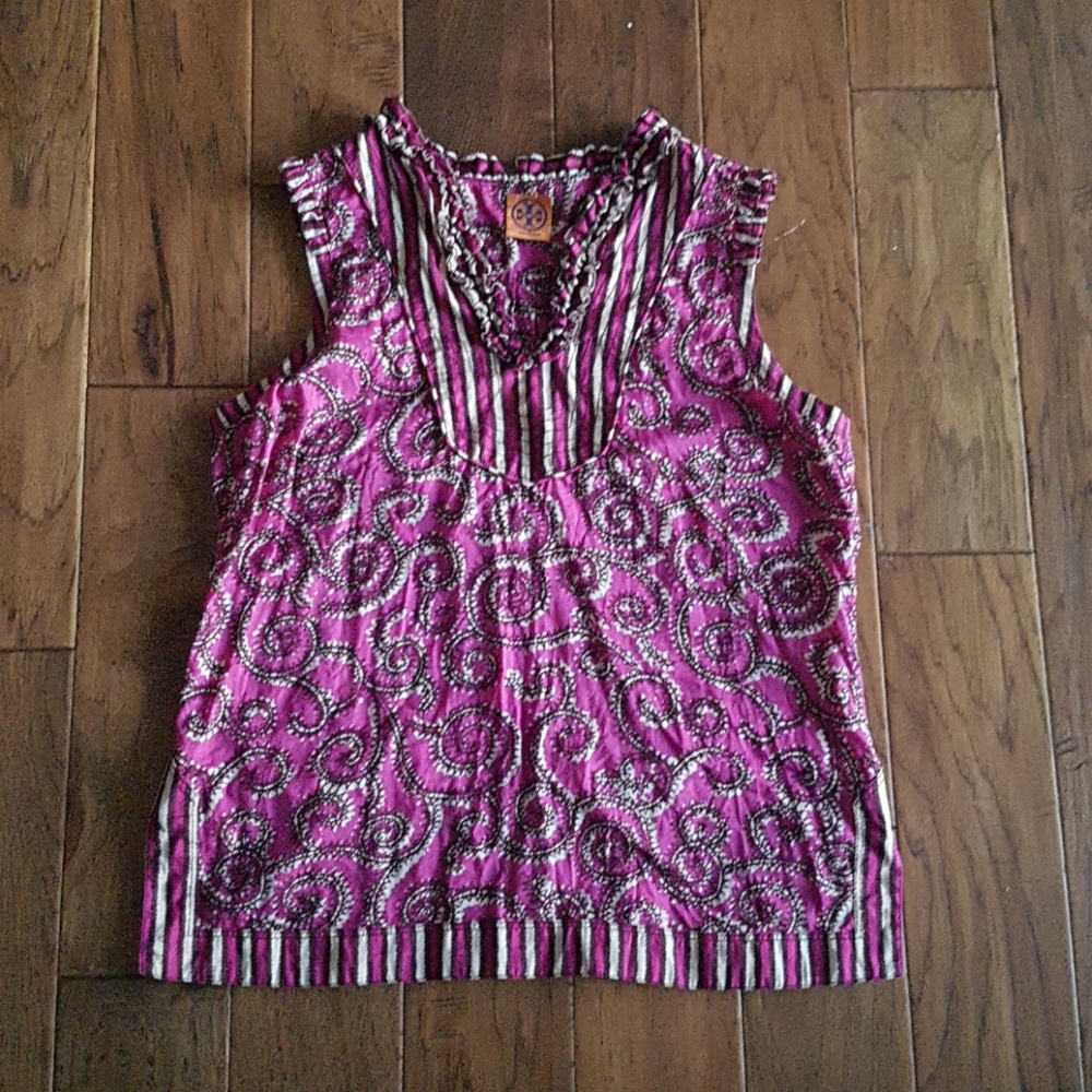 Tory Birch 100% Cotton Stripe & Swirl Tank Top